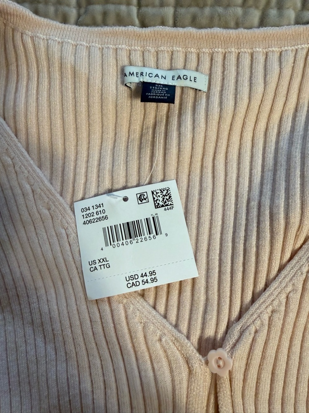 AE Ribbed Cropped Button-Up Cardigan - Light Pink - Picture 3 of 4